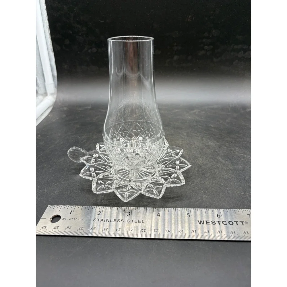 Vintage Clear Pressed Glass Votive Candle Holder with Chimney Shade 2 Piece Set